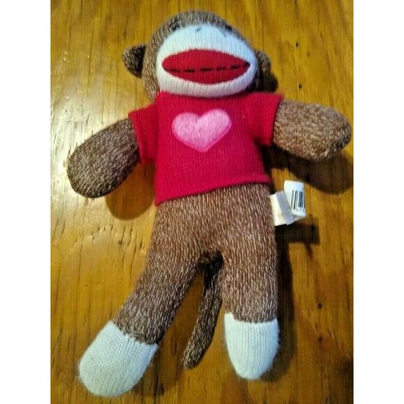 Dan Dee Collectors Choice 10" Sock Monkey Plush Red Sweater Pink Heart - Picture 1 of 4